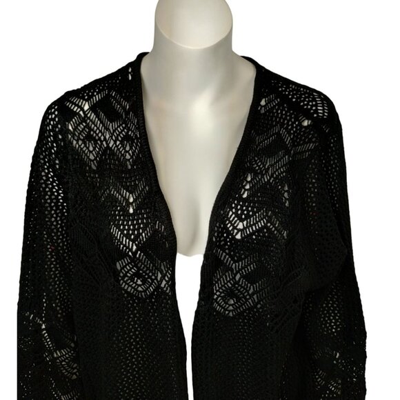 Roaman's Womens 18 to 20 Black Open-Knit Cardigan Sweater - Picture 2 of 7